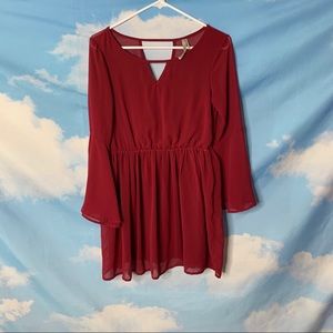 Paper Crane- Long Sleeve Maroon Peasant Dress Xs